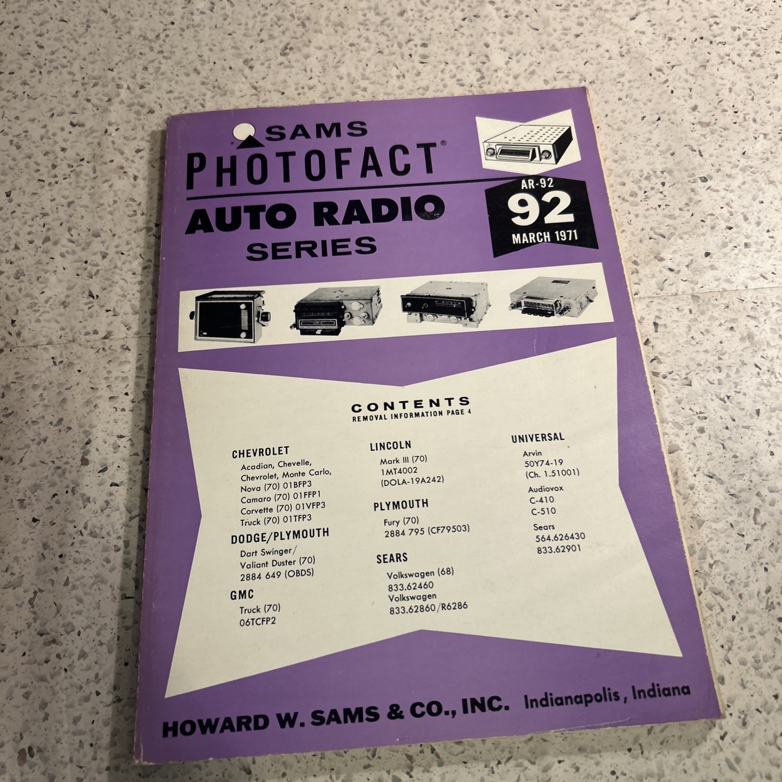 Sams Photofact Auto Radio Series AR-92