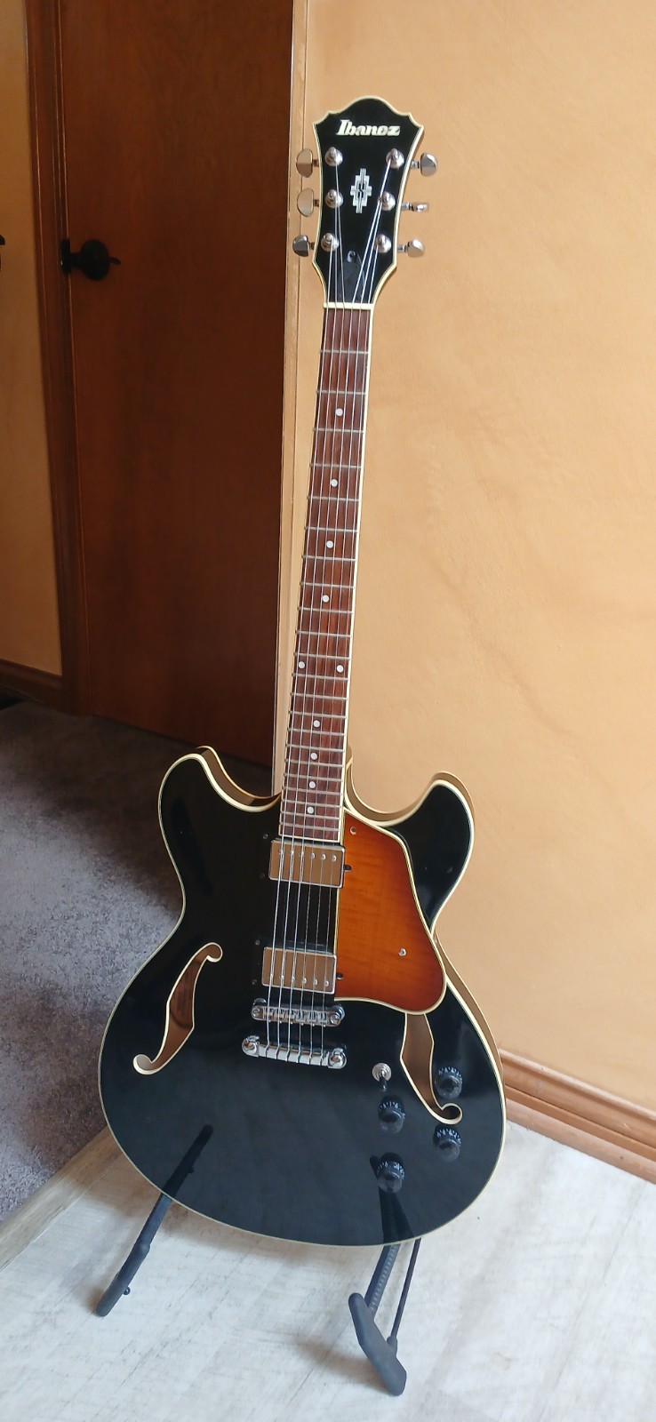 Ibanez AS73  Semi Hollow Electric Guitar Glossy Black VGC w/case