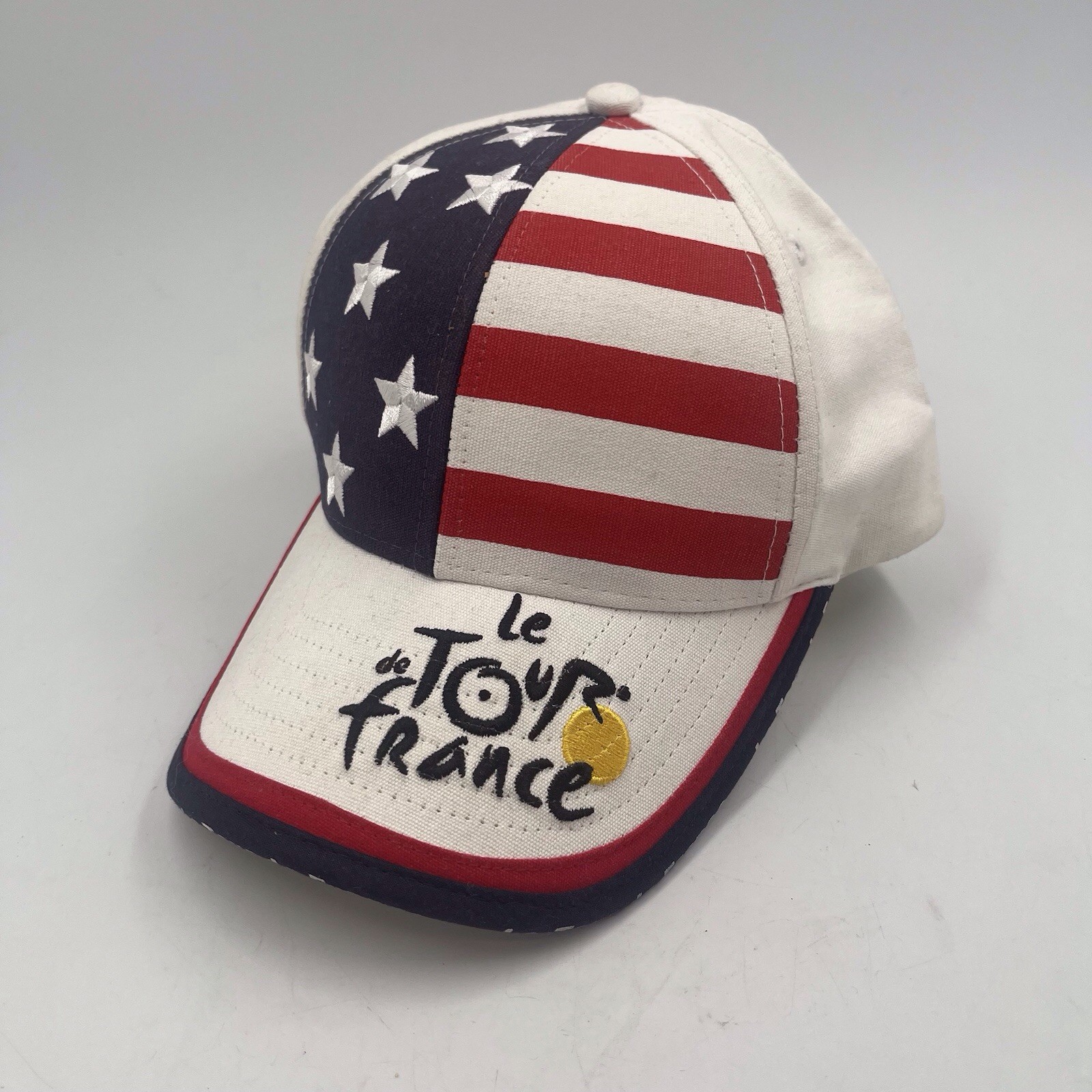 Le Tour De France Hat Cap Strapback Adjustable White American Flag Cycling