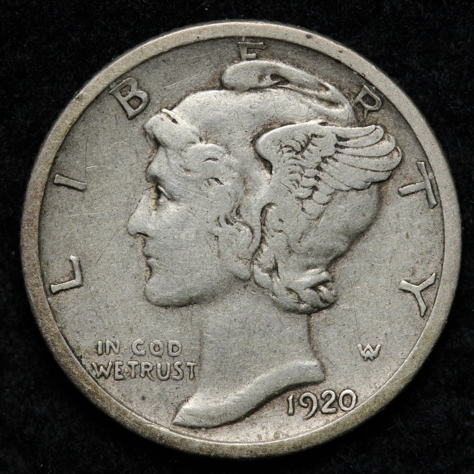1920-S Mercury Silver Dime XF+ E292 TWREM