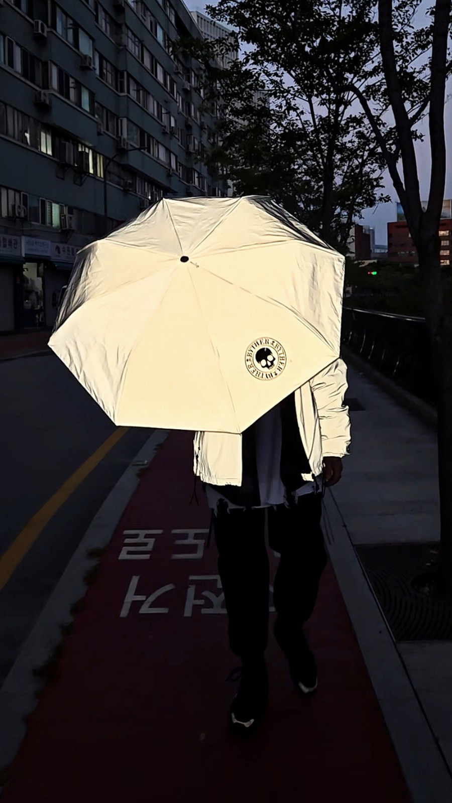 ByTheR Logo Reflective Compact Push Button 3-Stage Automatic Umbrella Gray