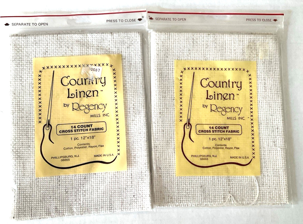 Cross Stitch Fabric Country Linen 14 Count Lot of 2 Size 12"x18" Regency Mills