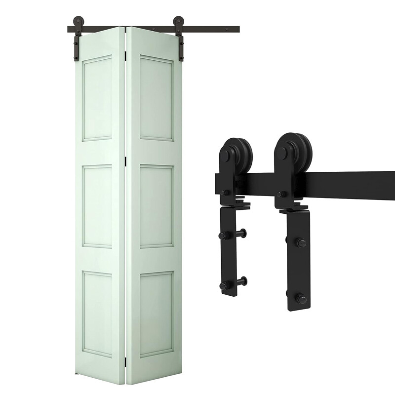 3FT-5.6FT Bifold Sliding Barn Door Hardware Kit Black Track Modern for 2/4 Doors