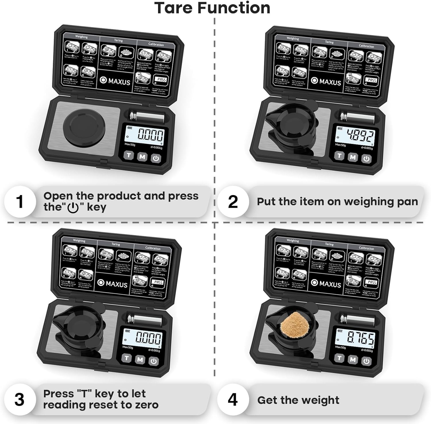 "Compact 50g Precision Scale with 3 Color Backlight & Powder Trickler Included "