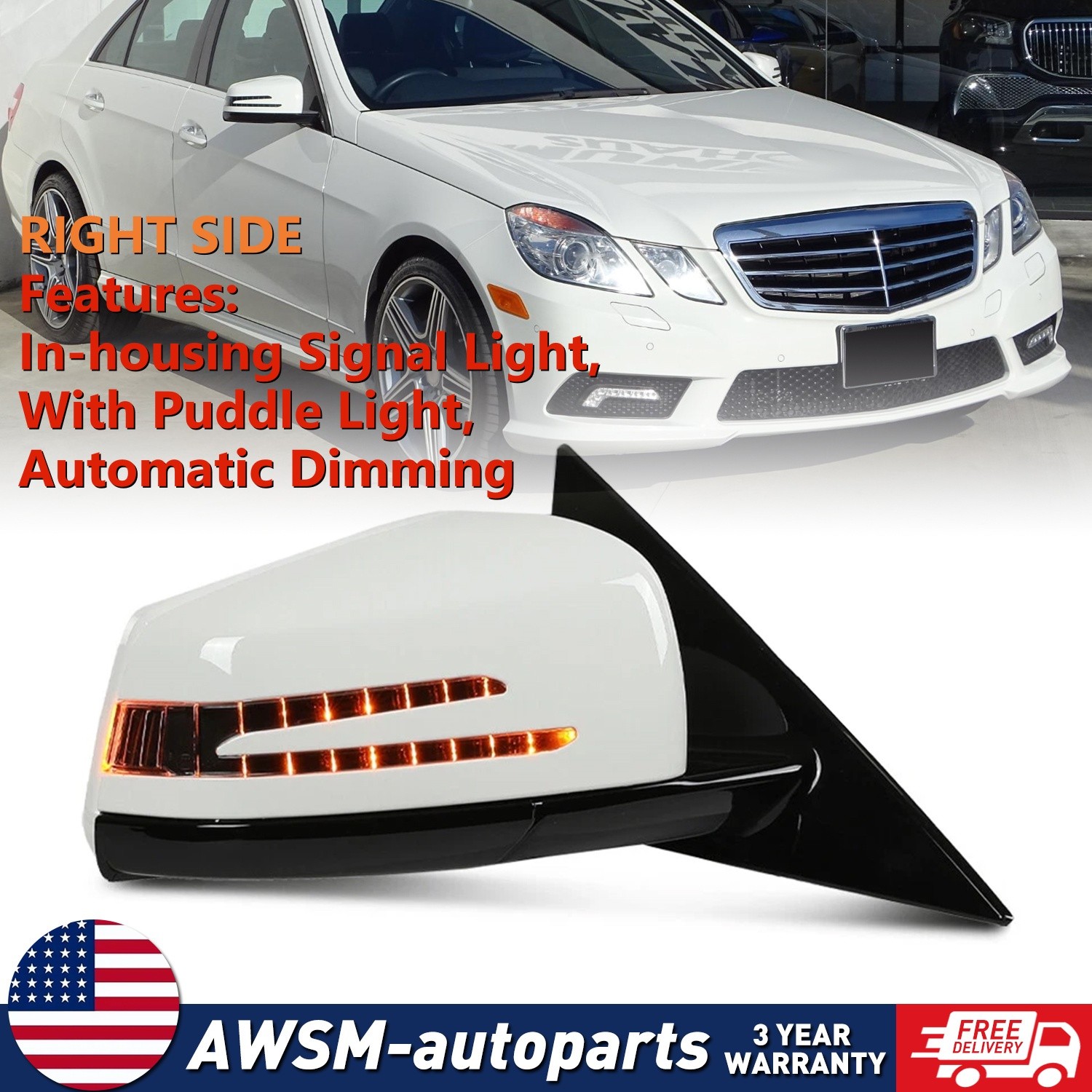 Right Side Passenger Mirror Fit For 2010-2016 Mercedes E350 E550 E400 White