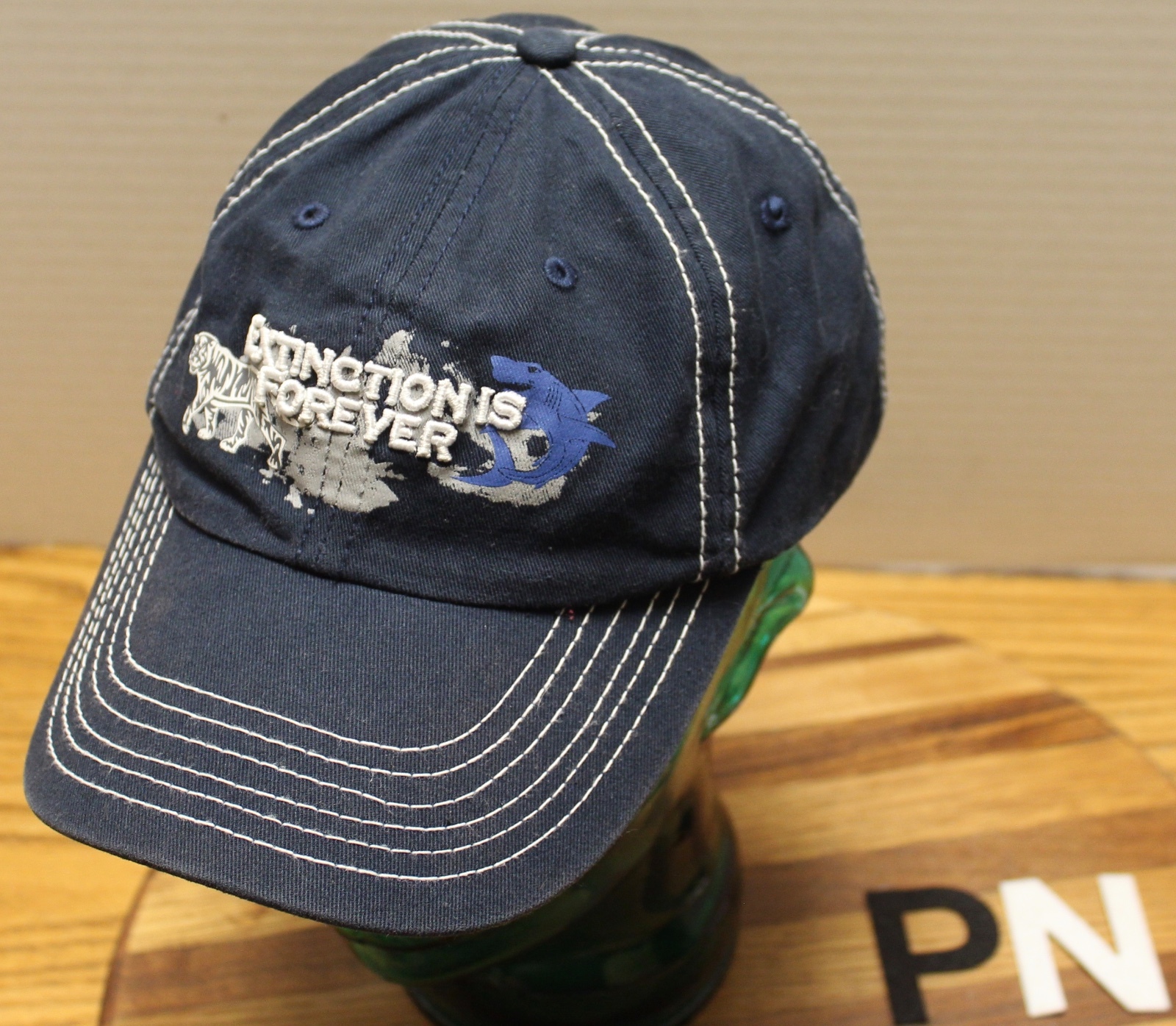 BLUE DENIM EXTINCTION IS FOREVER HAT WHITE STITCHING YOUTH ADJUSTABLE PN