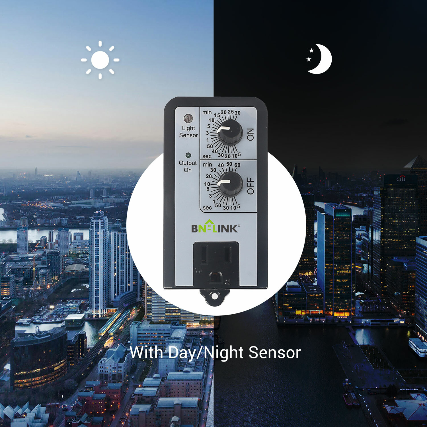 BN-LINK Mechanical Timer Repeatable W/ Light Sensor 24H ON OFF For Hydroponics