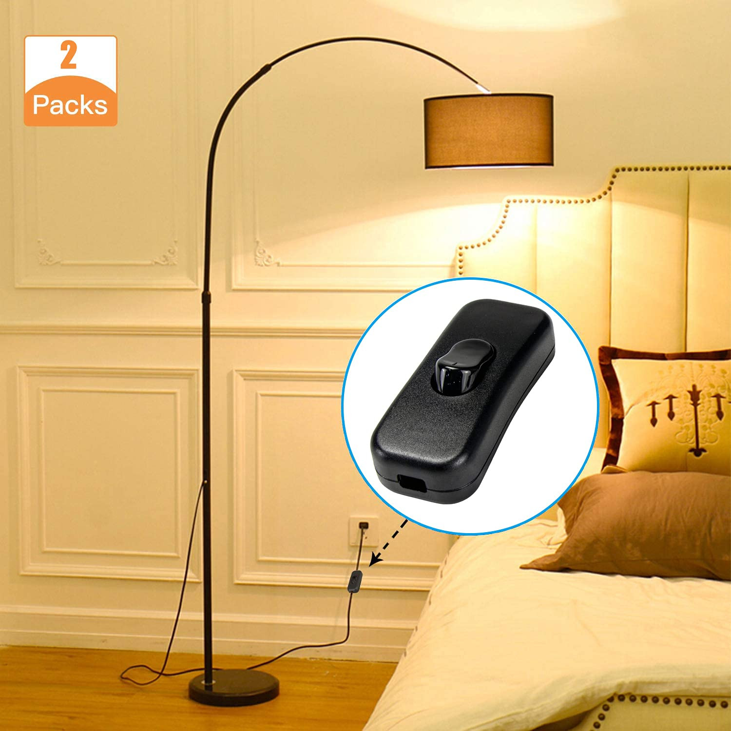 2Pack Inline Cord Switch, On/Off Lamp Control Appliance Switch for Bedroom Table