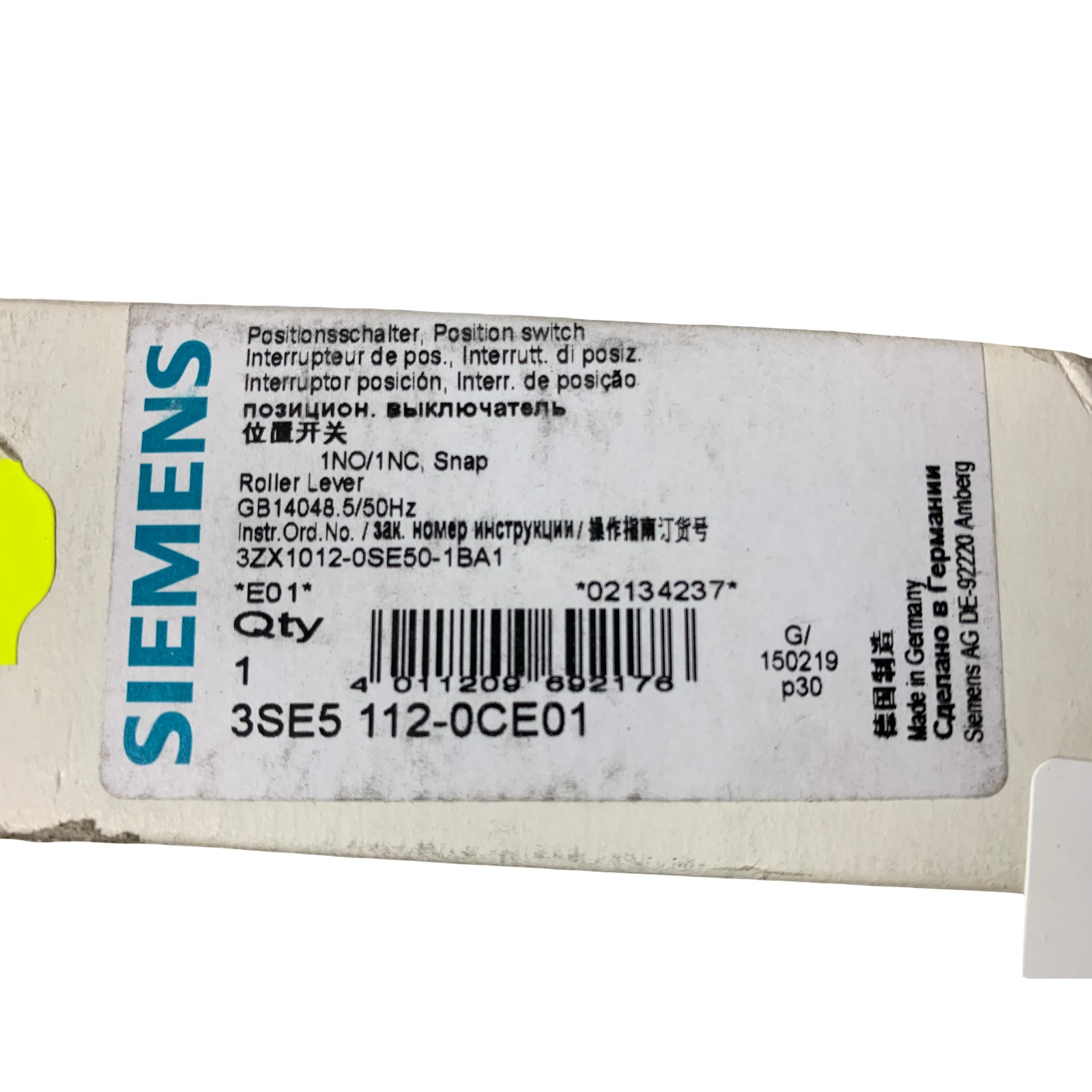 Siemens 3SE5 112-0CE01 Position Switch