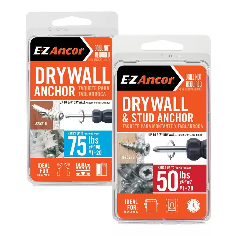 Twist-N-Lock #8 X 1-1/4 In. 75 Lbs. & Stud Solver #7 X 1-1/4 In. Drywall Anchors