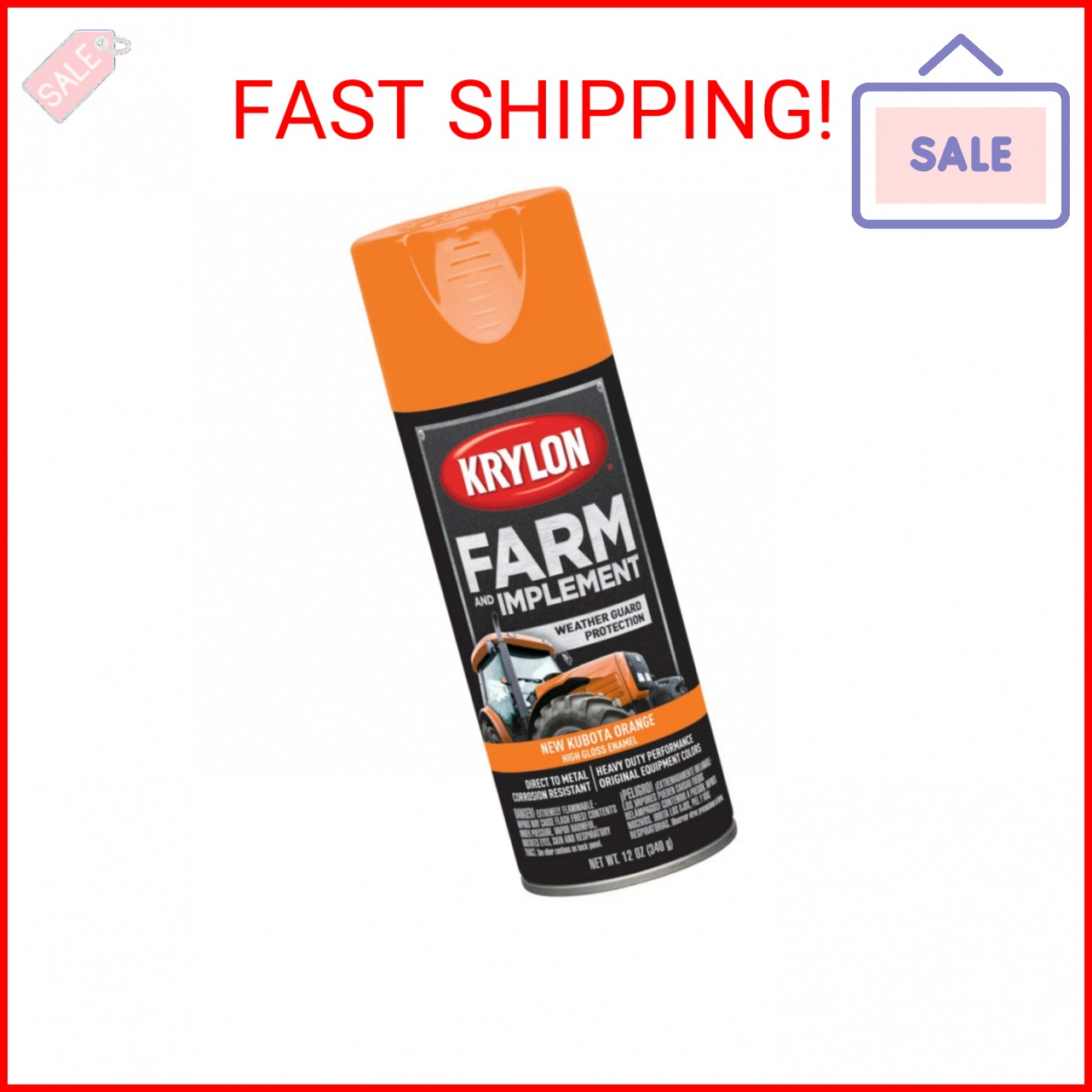 Krylon K01954008 Farm & Implement Spray Paint, High Gloss, New Kubota Orange, 12