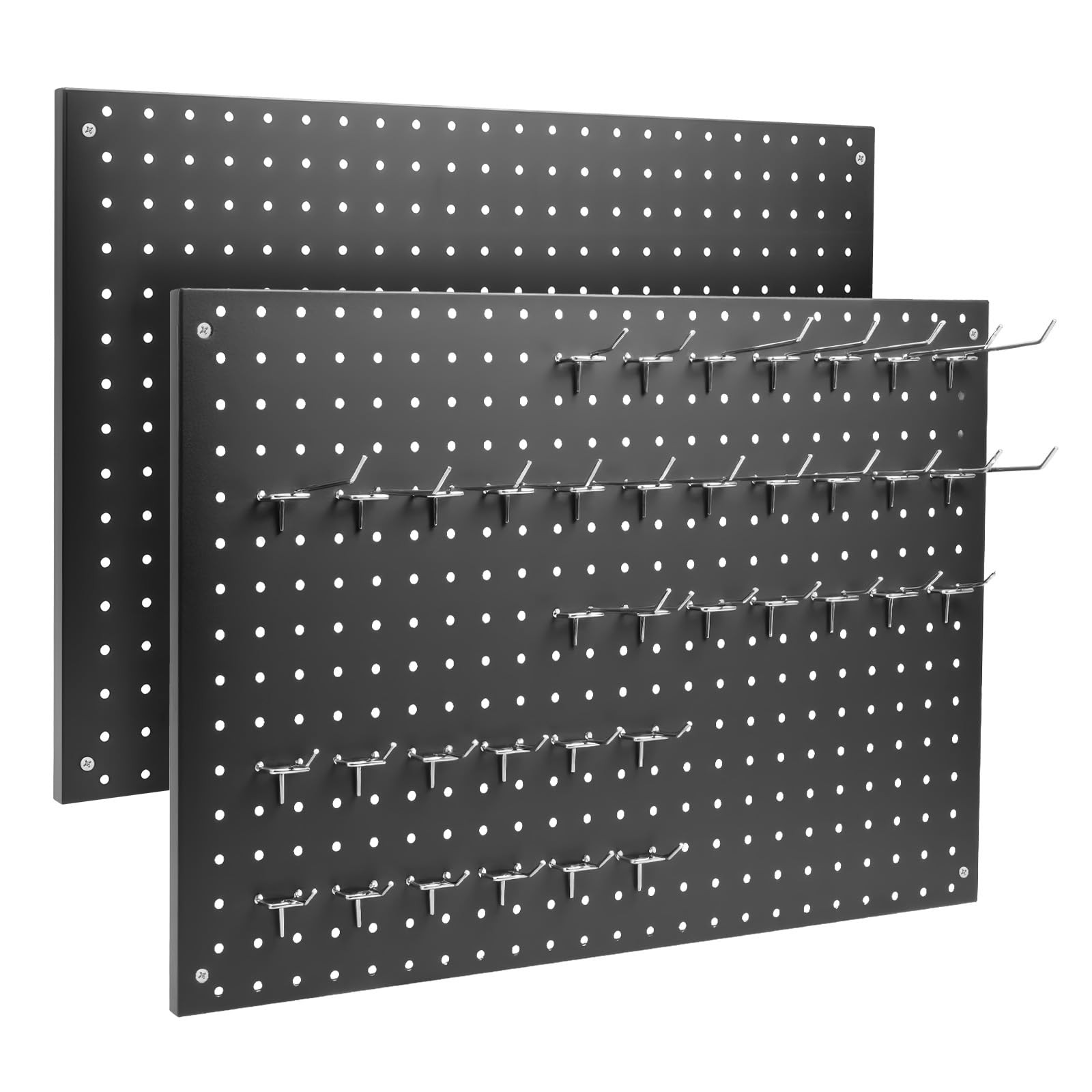 Peg Board, 2 Pack Metal Pegboard Panels Black Pegboards Wall Organizer with F...