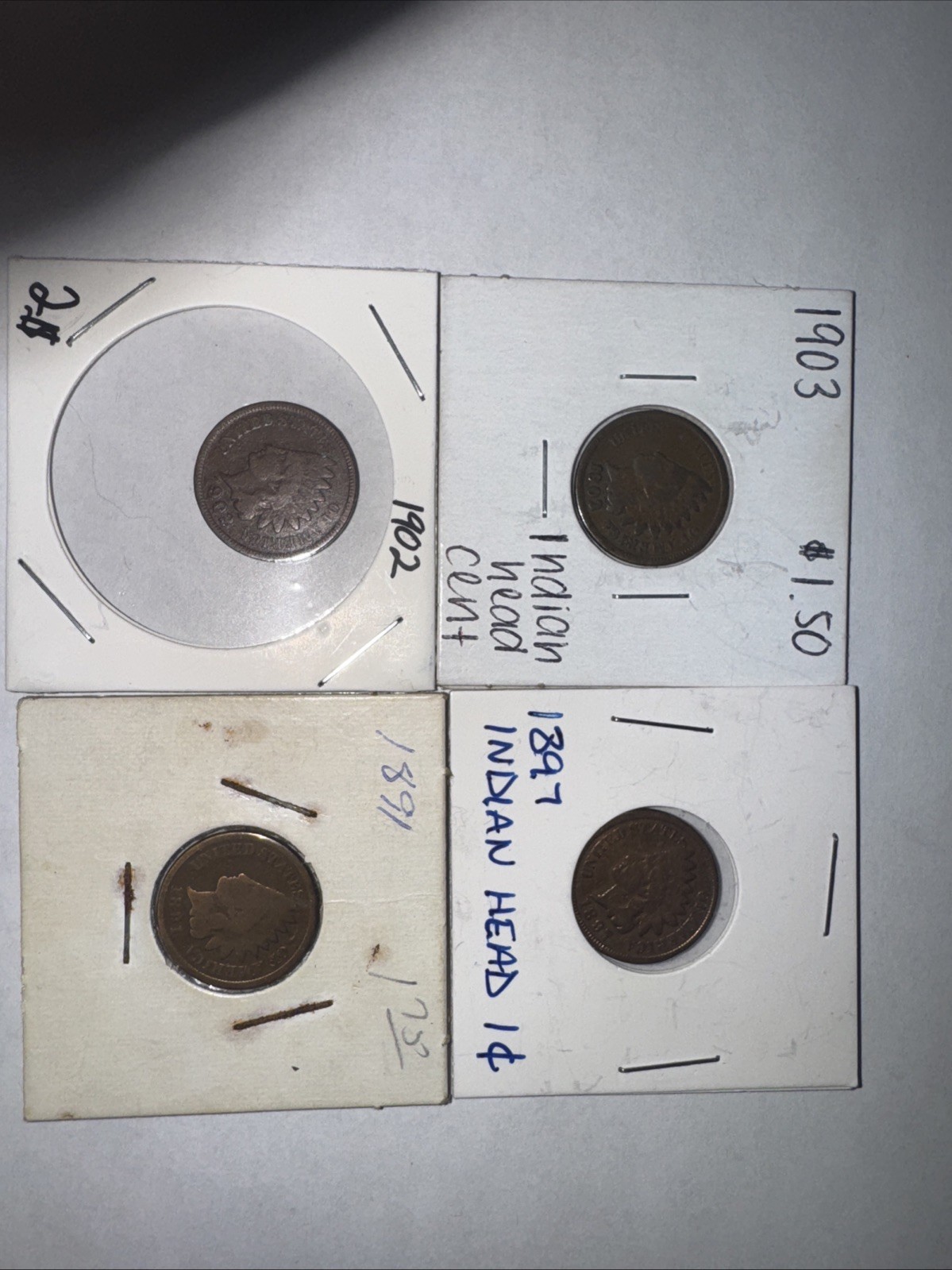 Lot of 4 Indian Head Pennies (1891 1897 1902 1903) Circulated Condition #lot5