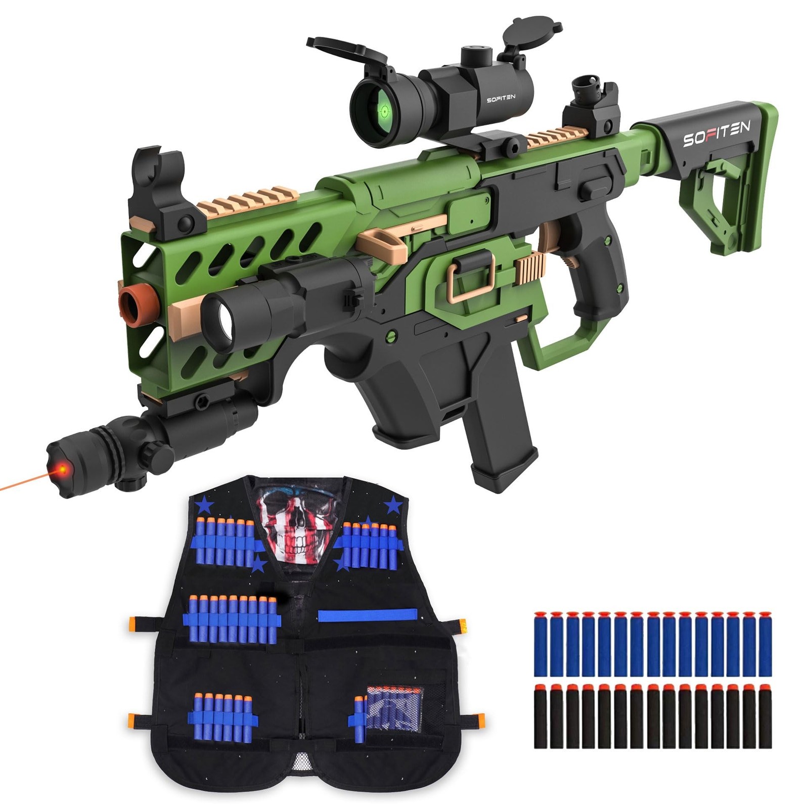 SOFITEN Electric Toy Gun Sniper Rifle Automatic Toy Foam Blaster Tactical Vest