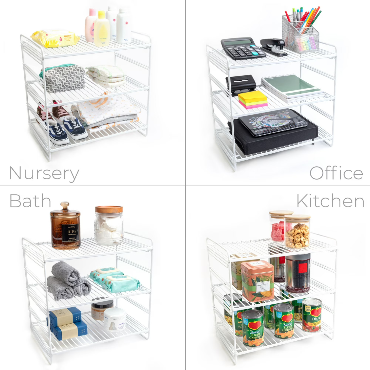 Mainstays Kitchen Organizer 3 Tier Adjustable Steel Shelf White Storage