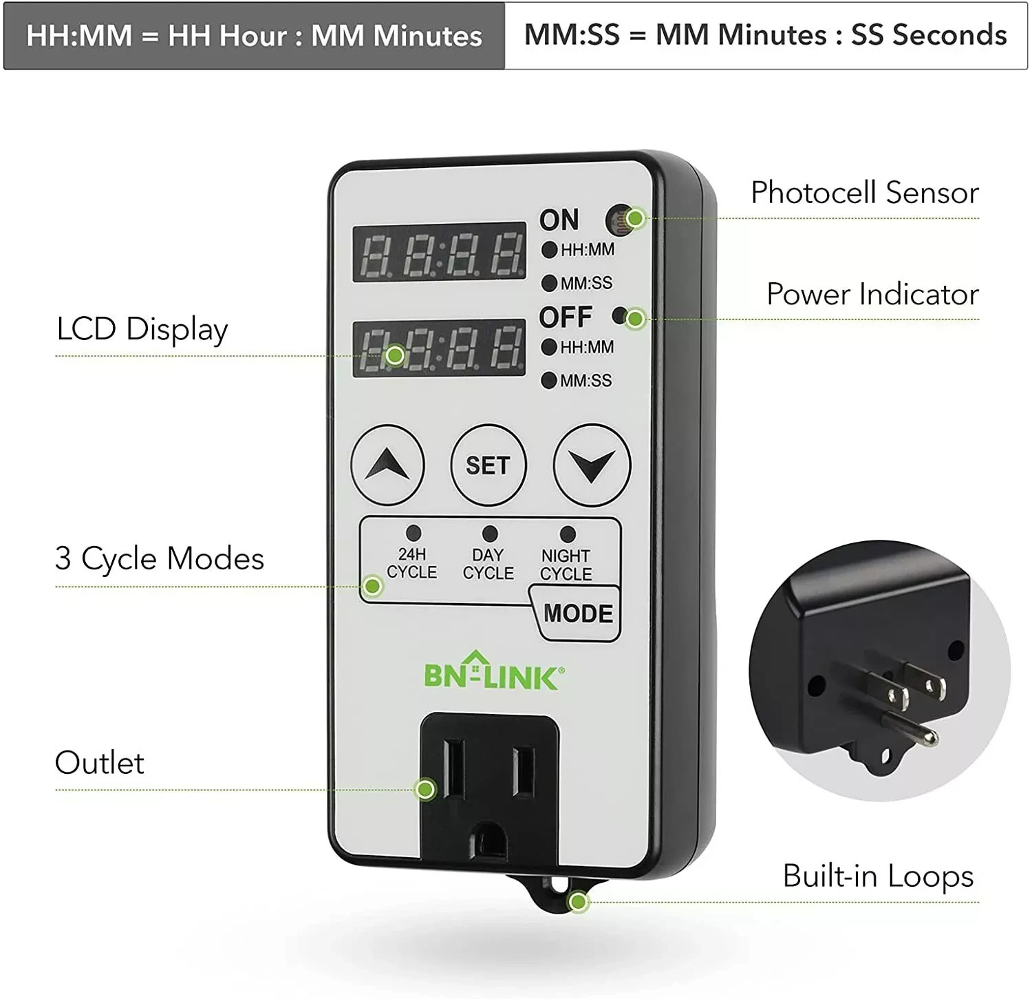 BN-LINK Timer Outlet Short Period Repeat Cycle Intermittent Digital Timer 24H