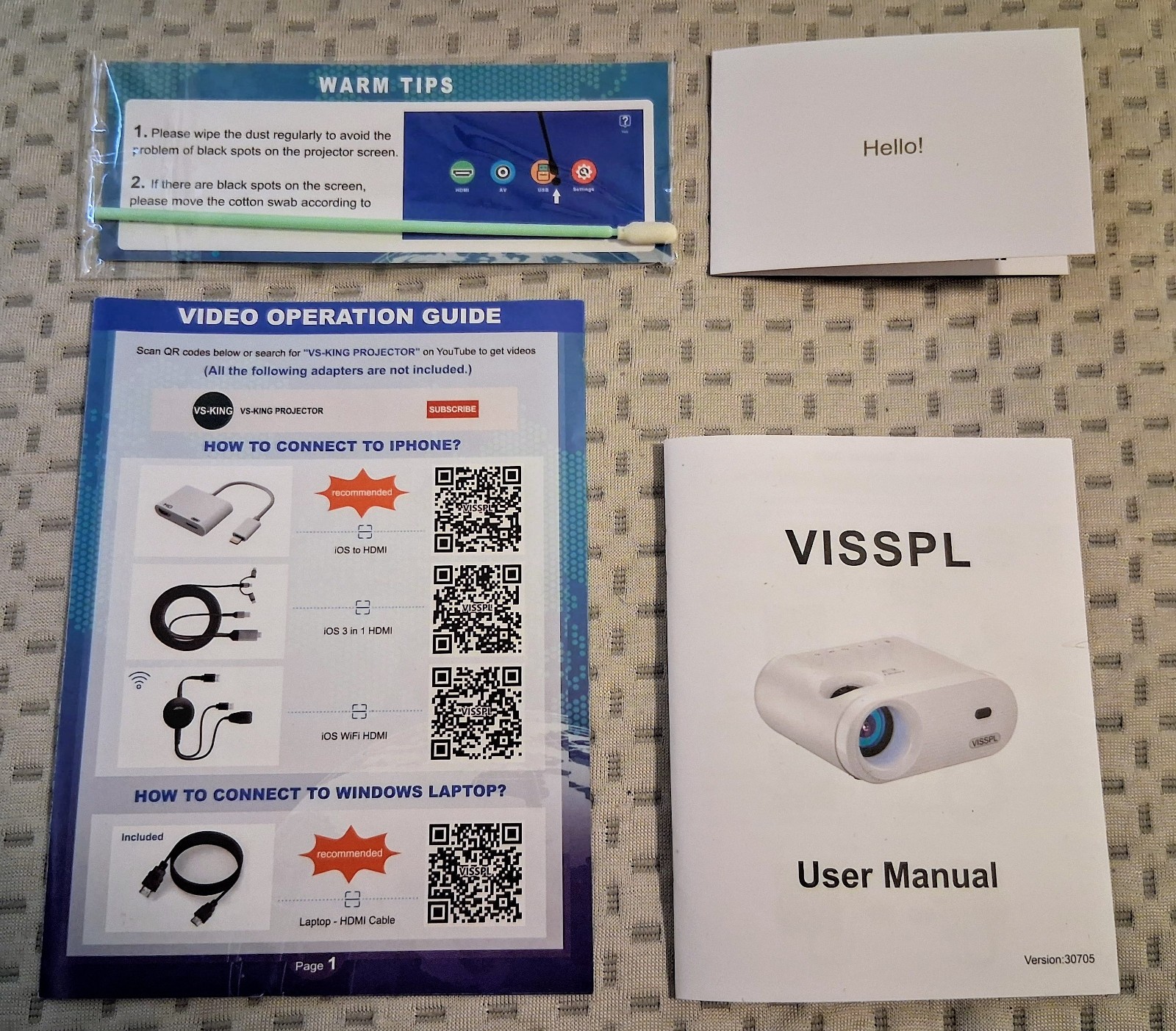 VISSPL Home Theater 1080 Projector Model V16 New Open Box Prjct Screen Included