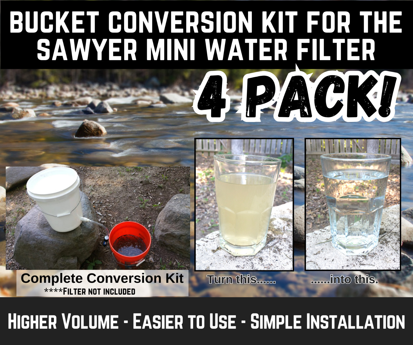 4 Bucket Conversion Kits for the Sawyer Mini Water Filter SHTF & Preparedness
