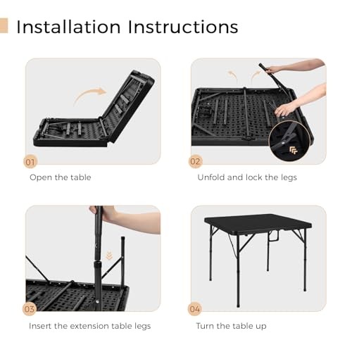 34" Folding Card Table Square Foldable Table Plastic Portable with Black