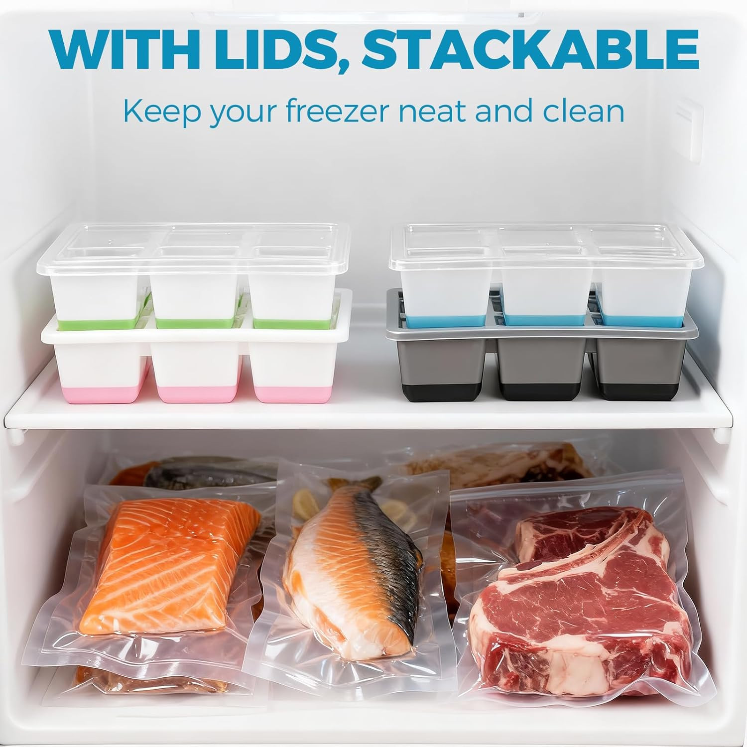 Large Ice Cube Trays 2 Pack, Easy Release 2.4" Big Ice Cubes, Stackable Ice Tray