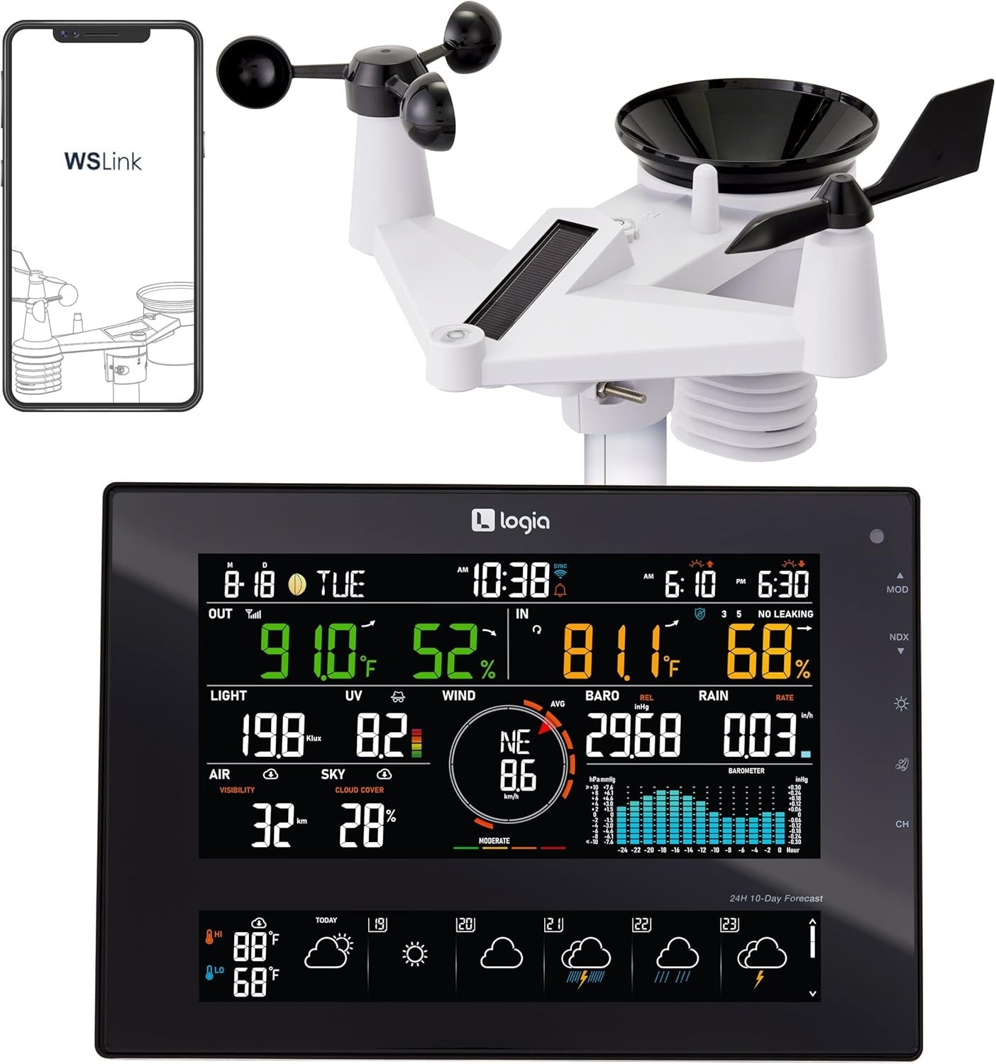 Logia 7-in-1 WiFi Weather Station Solar Display Wind Rain UV Temp Humidity