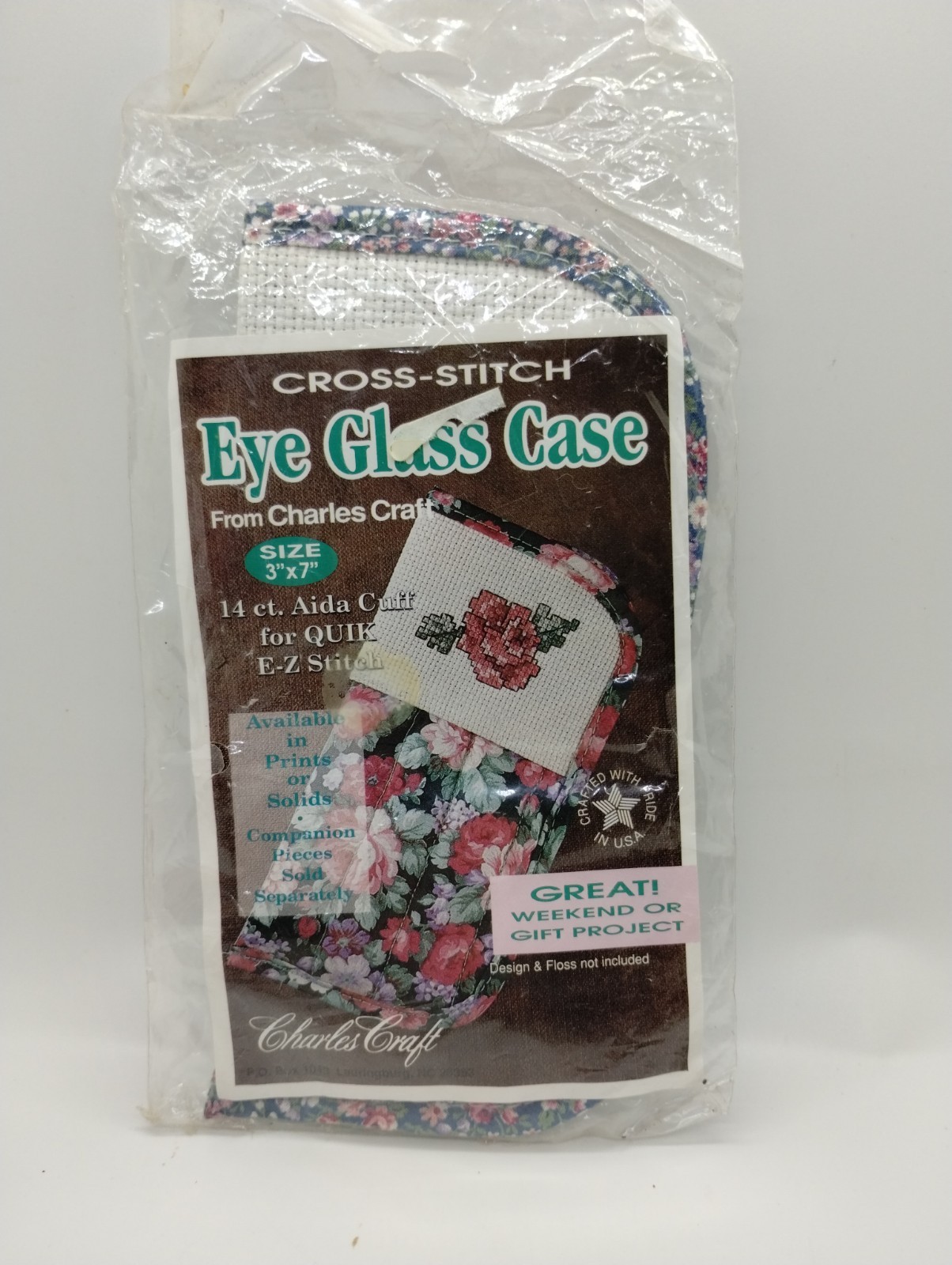 Charles Craft Cross Stitch Eye Glass Case Pink Blue Floral 3" x 7" Sealed