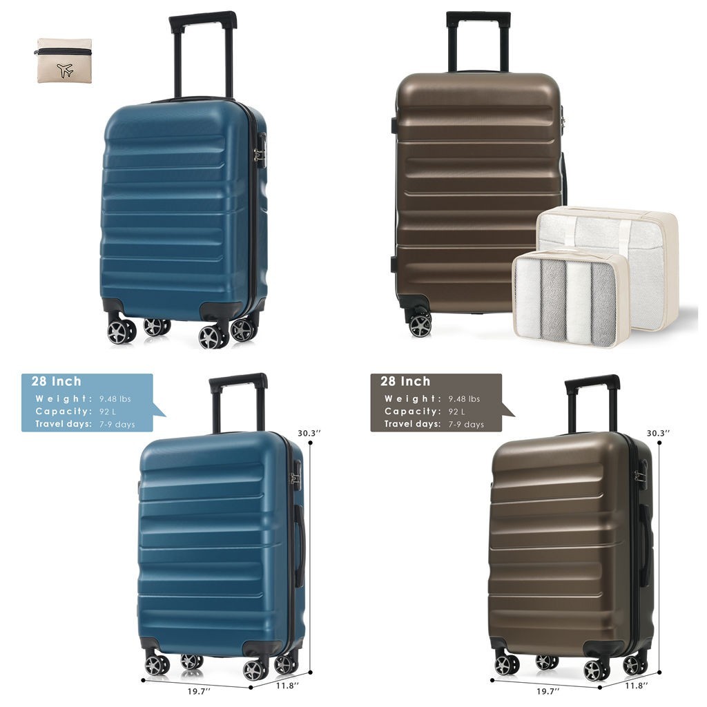 Hardshell ABS Luggage Travel Suitcase Set w/Foldable Duffel Bag 2 Packing Cubes