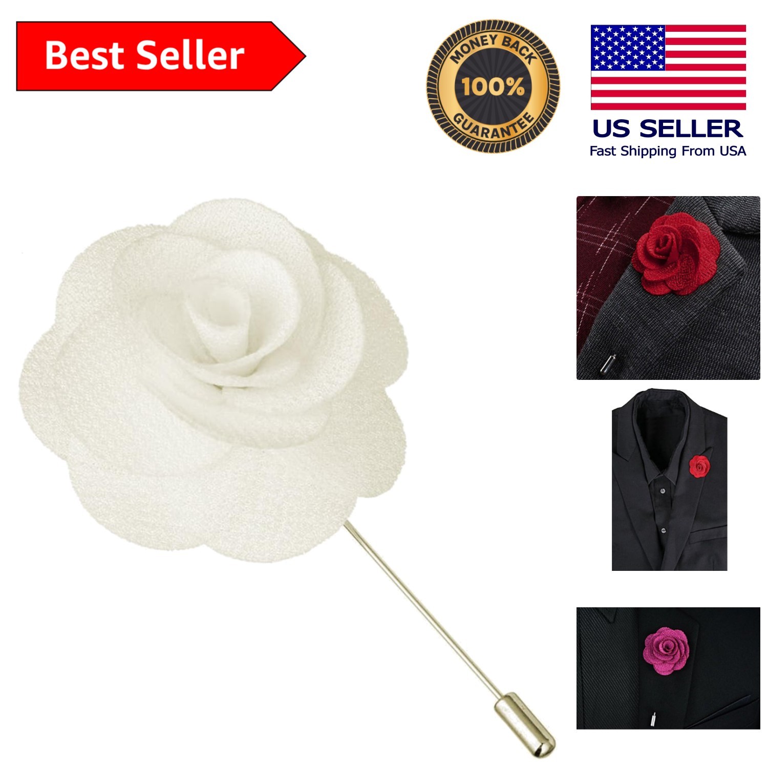 Versatile Pearl White Handmade Lapel Pin - Perfect for Weddings & Events