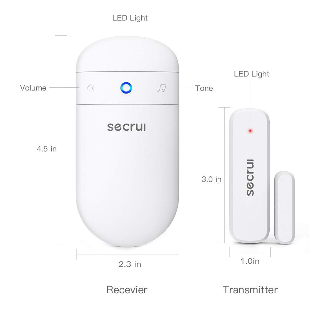 Door Chime When Opens, Opened Alarm for 1 Receiver+1 Sensor, White