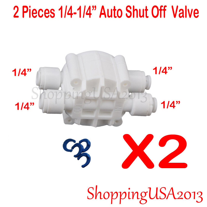 2 Pieces 1/4-1/4 Auto Shut Off Valve Quick Connect Push In Water Filter System