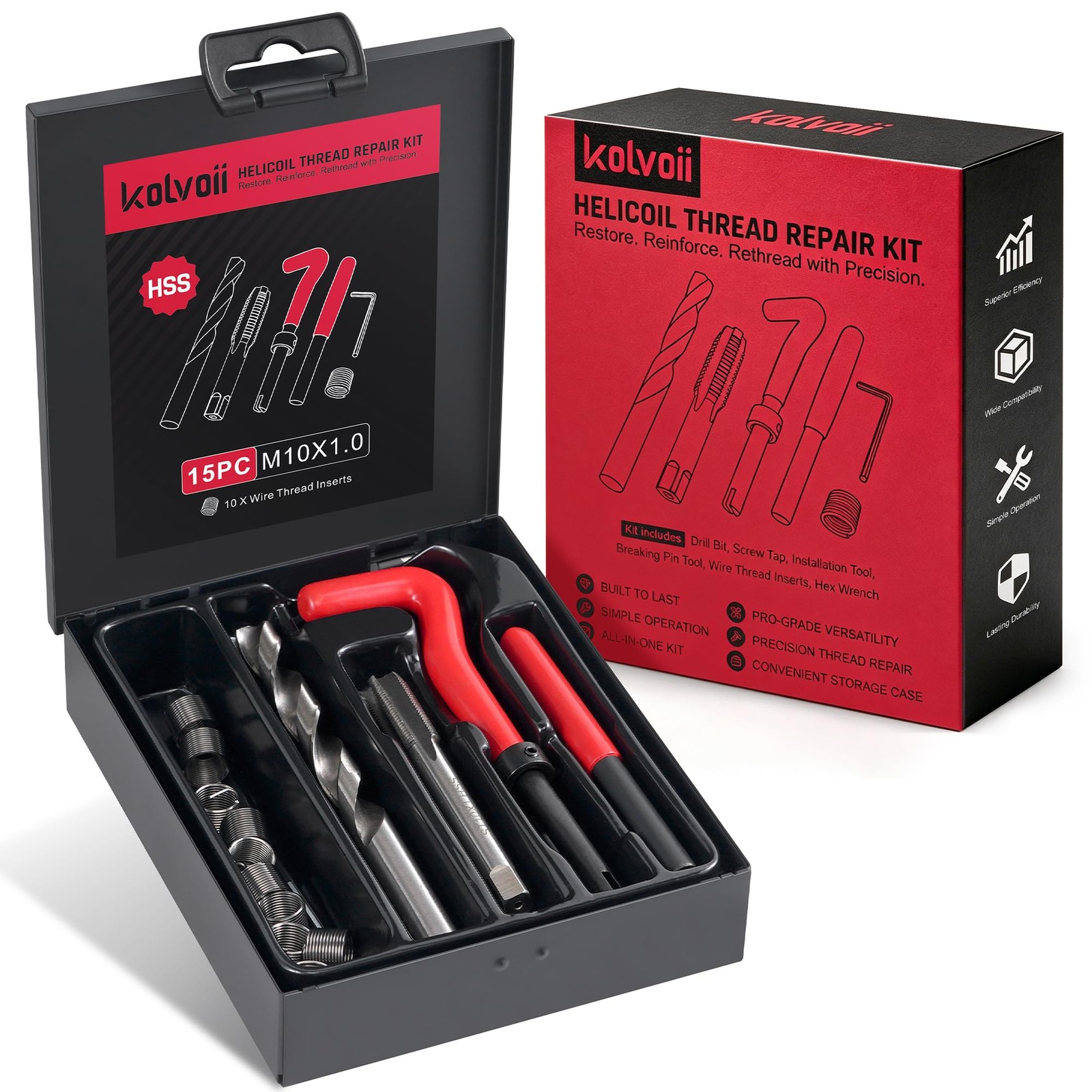 M10 1.0 Helicoil Thread Repair Kit Metric HSS Drill Bit Tap Steel Insert