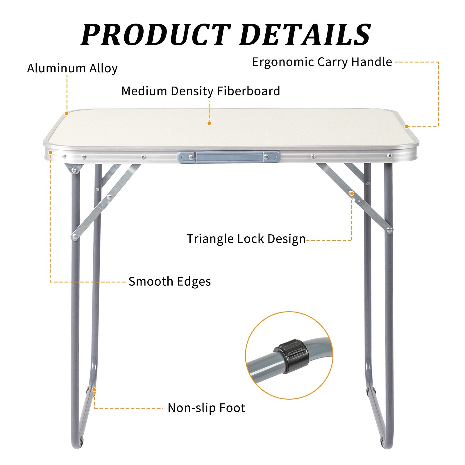 2.3ft Outdoor Picnic Folding Table Indoor Courtyard White Camping Table Portable