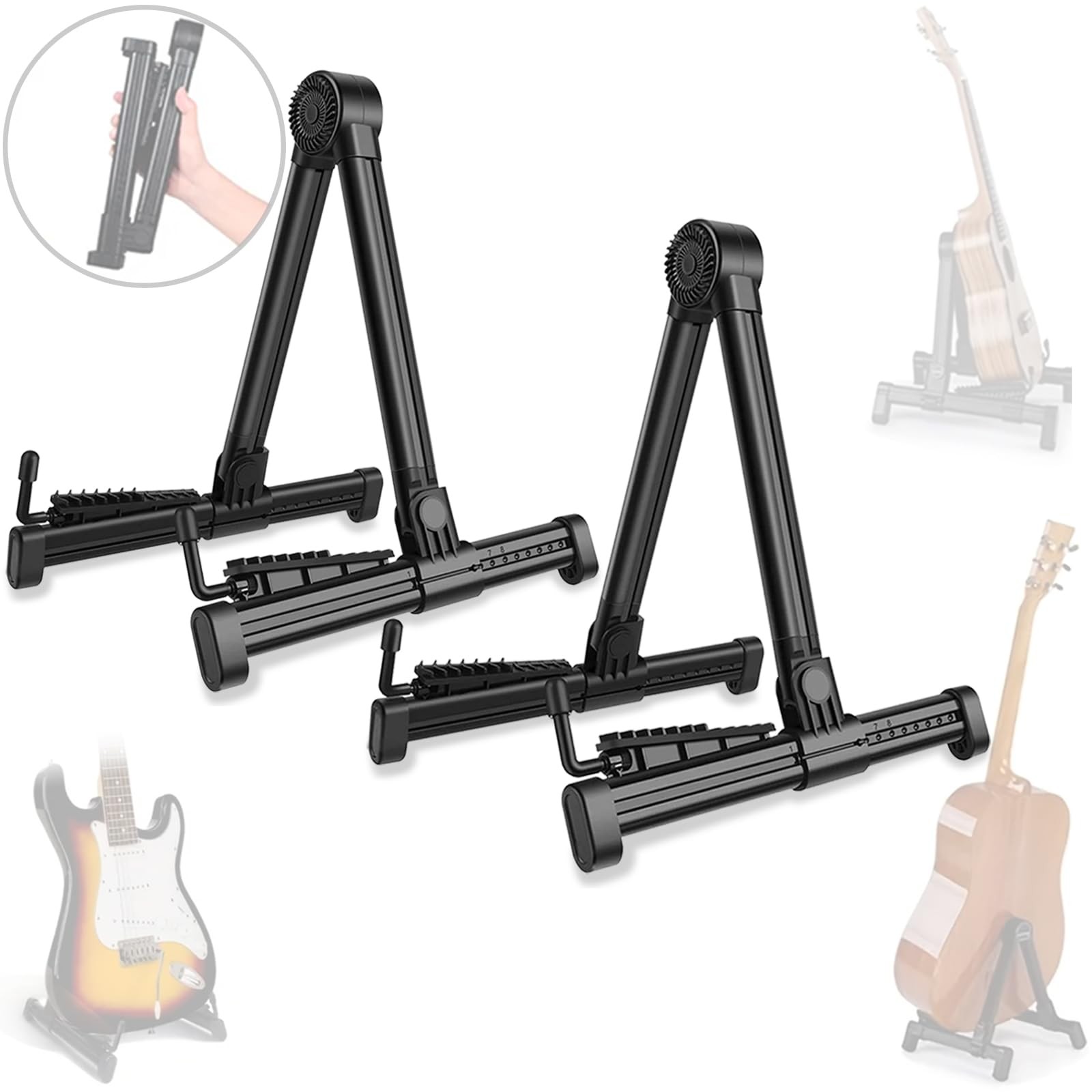 Guitar Stands 2 PACK, Plastic Lightweight A-Frame Guitar Floor Stand, ABS Gui...