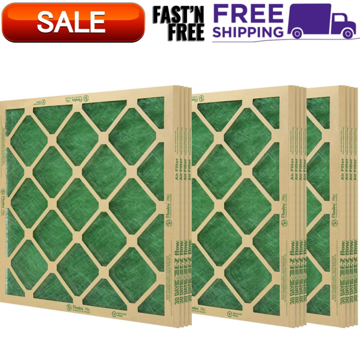 Flanders (12 Pack), 12" X 12" X 1" Precisionaire Nested Glass Air Filter - NEW