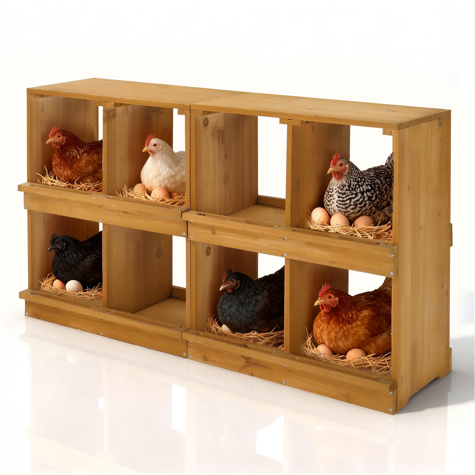 8-Slot Chicken Nesting Boxes Wooden Chicken Laying Box for Chickens Hens Ducks