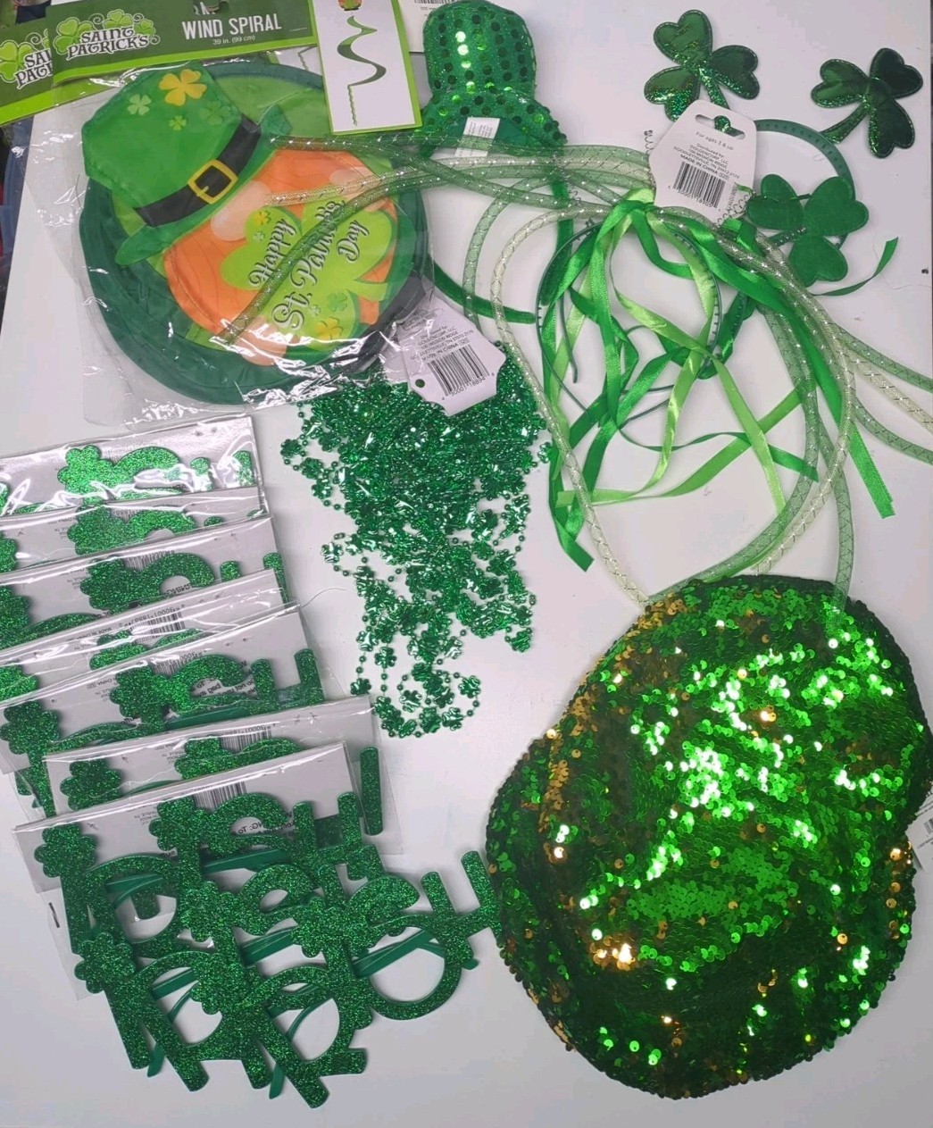 St. Patty's Party Pack Saint Patrick Bash Hats Headbands Necklaces Glasses Decor