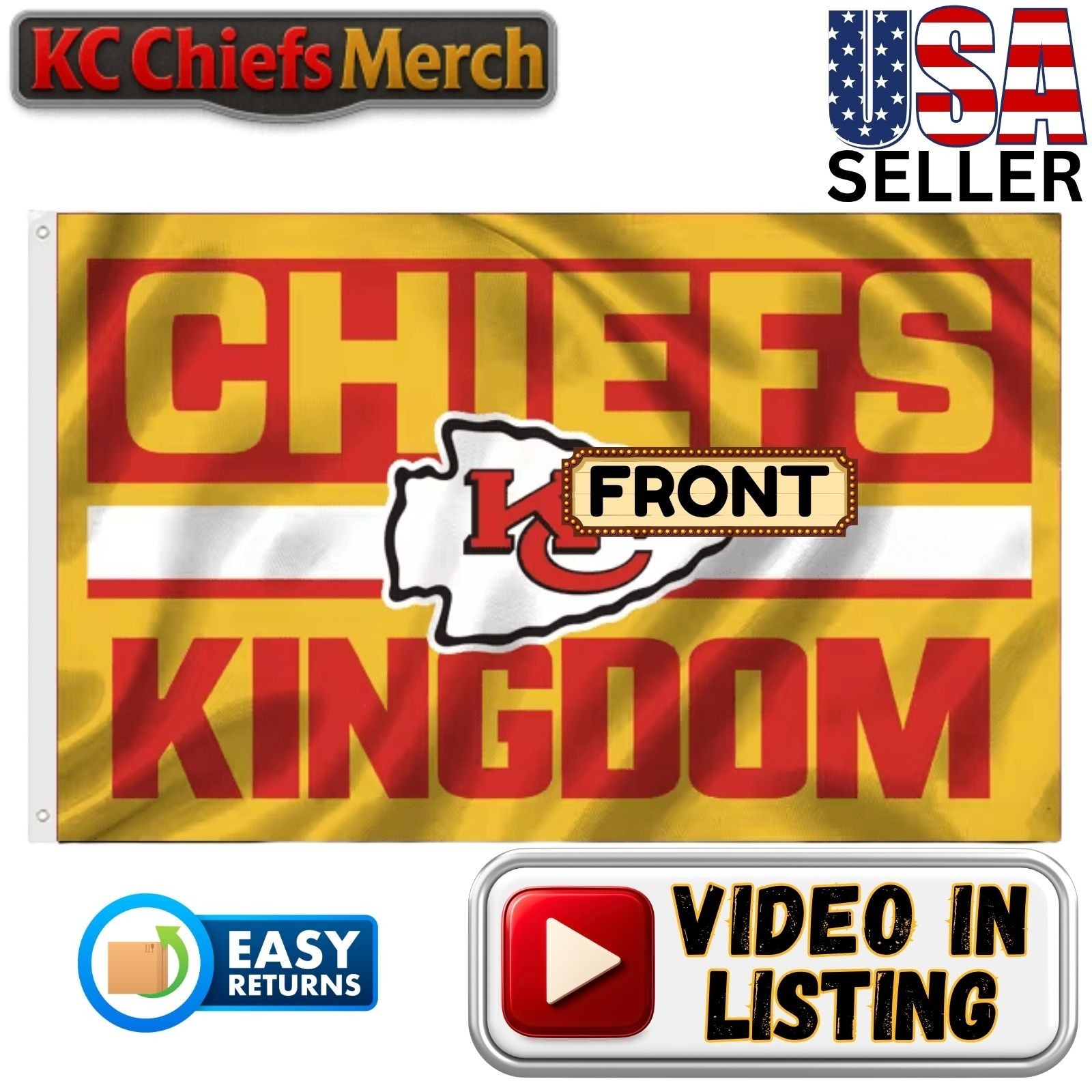 Kansas City Chiefs 3'x5' Flag, Chiefs Kingdom Gold, Tailgate, KC Fan Gift 80