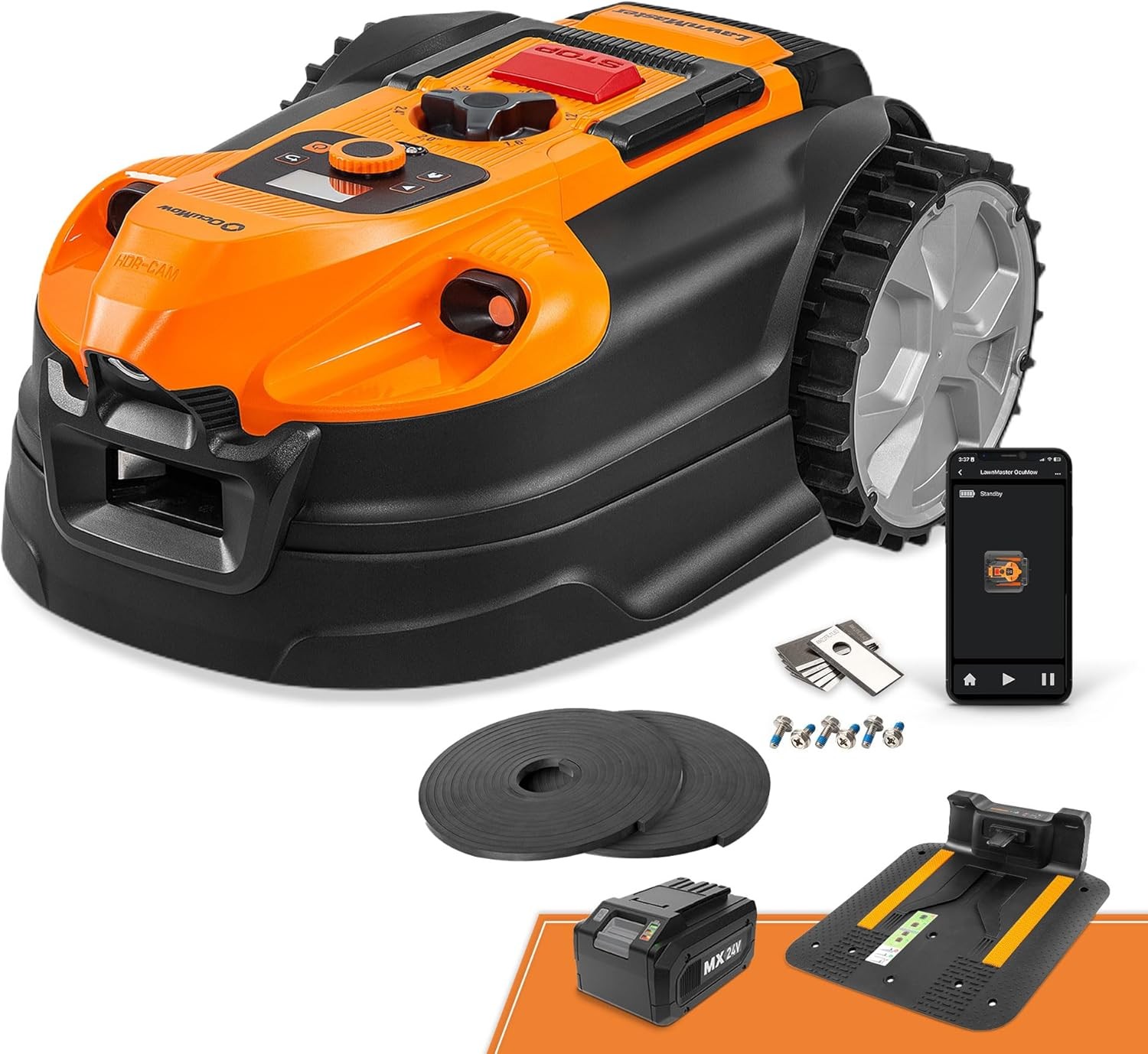 LawnMaster OcuMow™ VBRM701YAMIDR Perimeter Wire Free Robot Lawn Mower Cuts Small
