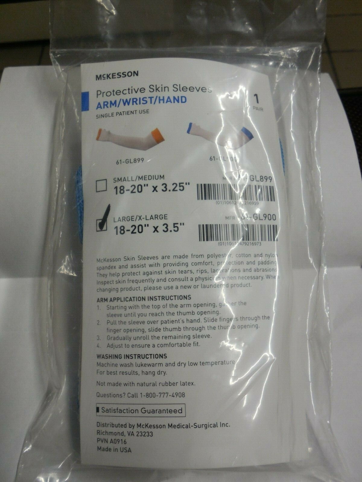 McKesson Protective Skin Sleeves Arm/Wrist/Hand Large/X-Large, New