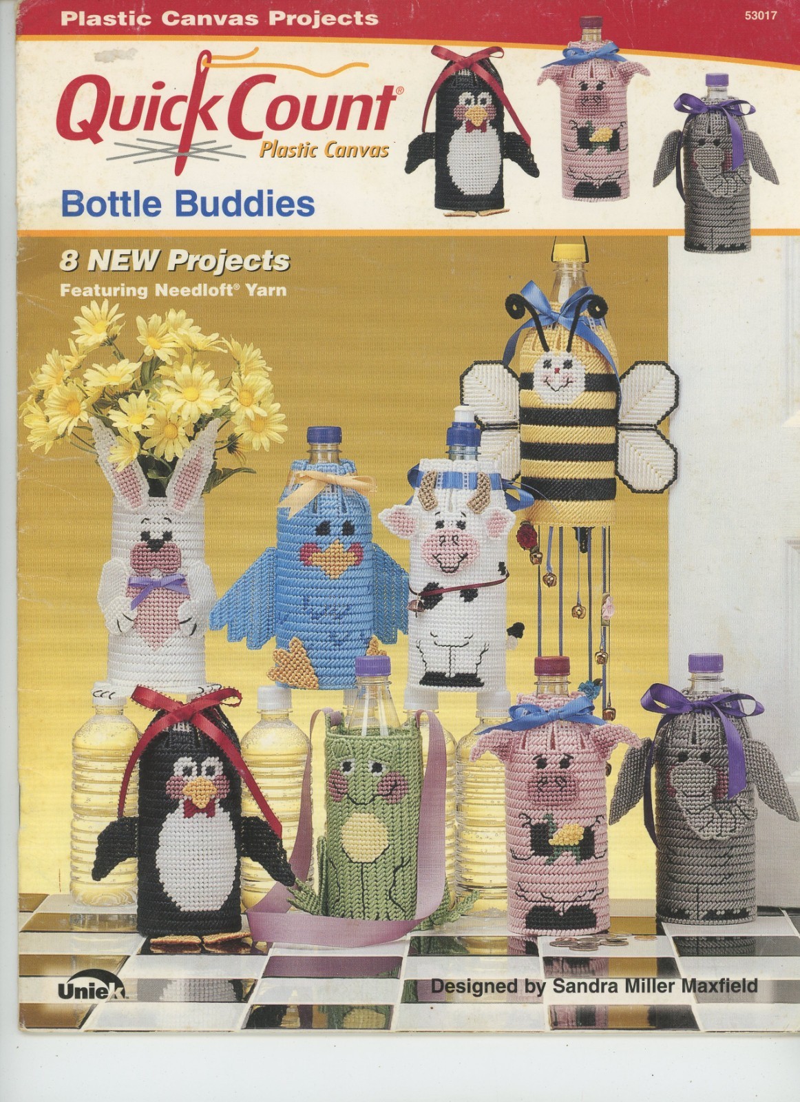 Quick Count Plastic Canvas Bottle Buddies Bee Frog Penquin Cow Pig Needlepoint