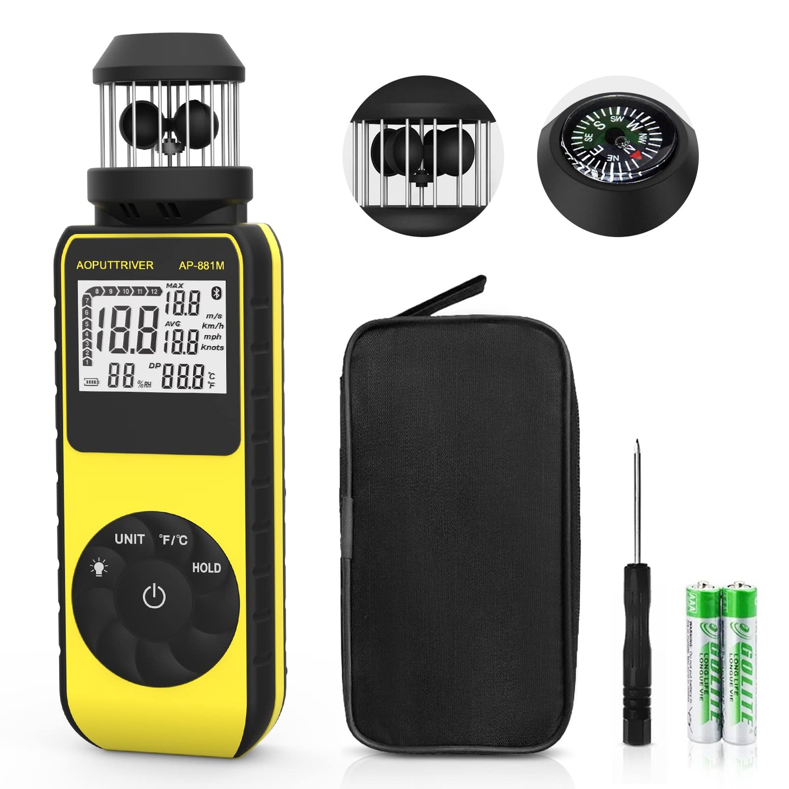 Digital Anemometer Handheld AP-881M Portable Anemometer with 360°Wind Directions