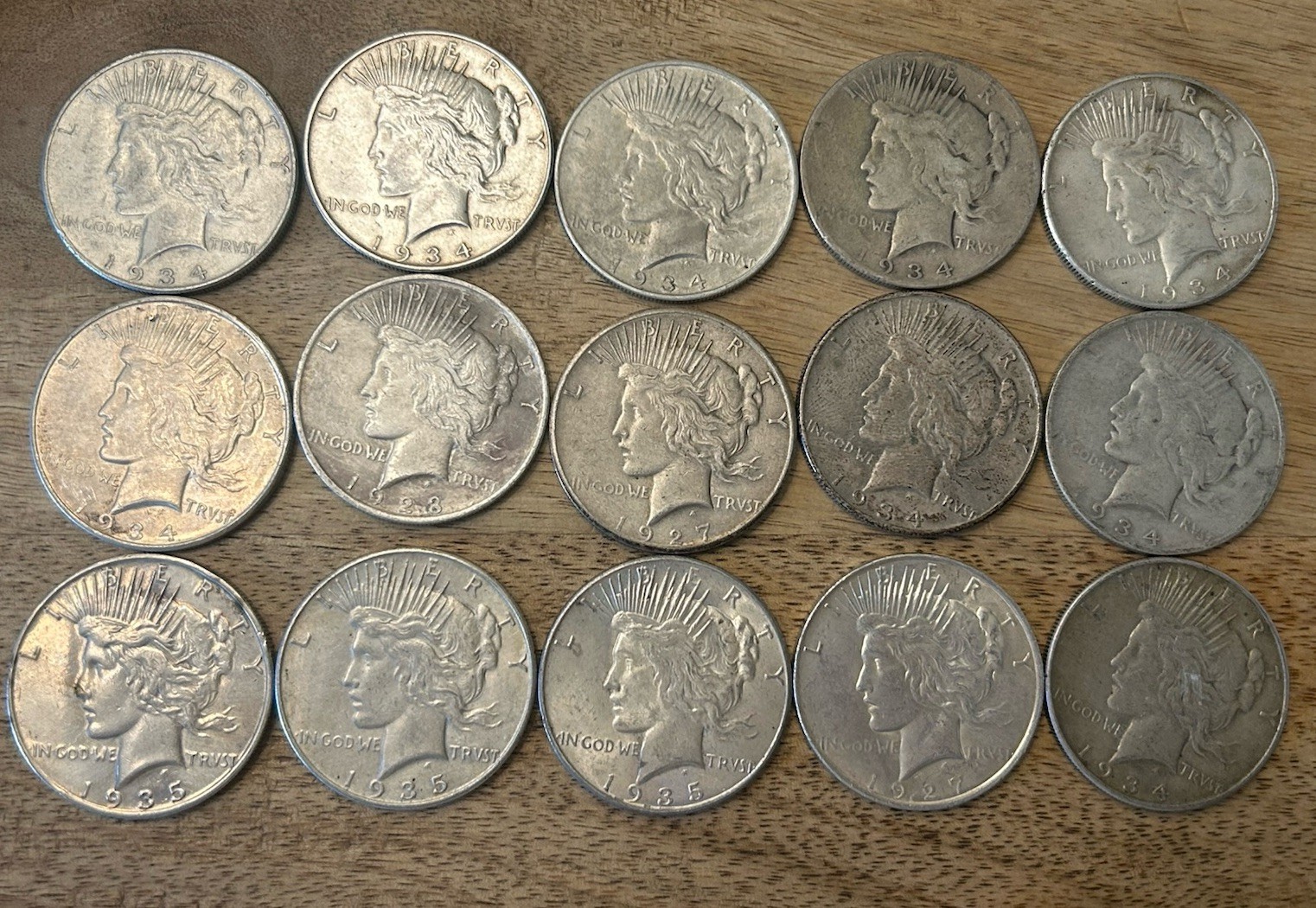 Lot of 15 Peace Silver Dollars Key Dates Including 1928 P Sharp Coins!