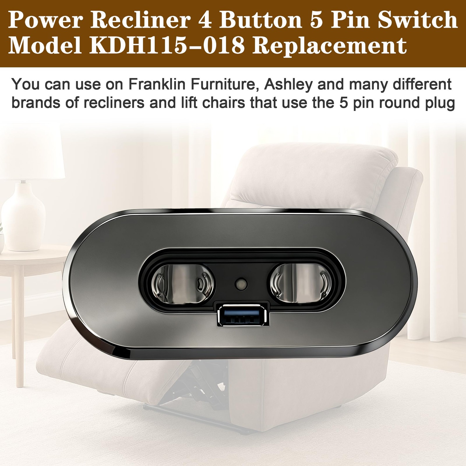 Power Recliner Switch 4 Button 5 Pin Remote KDH115018 USB Hand Control