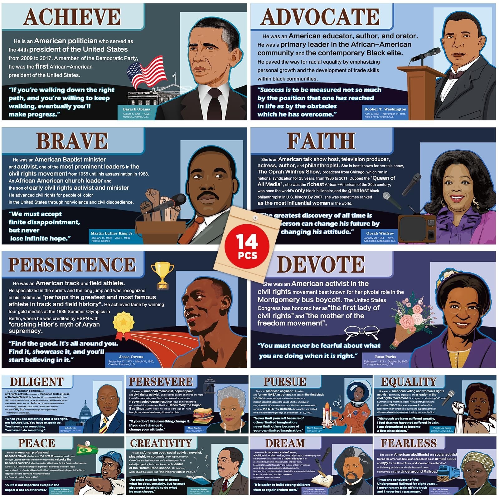 Wiooffen 14Pcs Black History Month Posters, Classroom Decoration, African Ame...