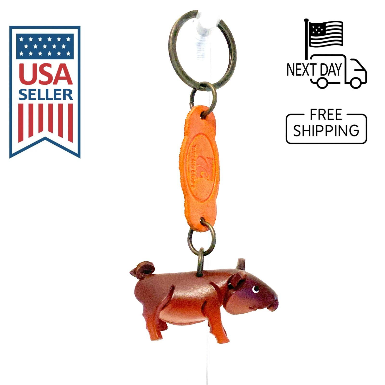 Pig (Brown) Handmade Leather Keyring