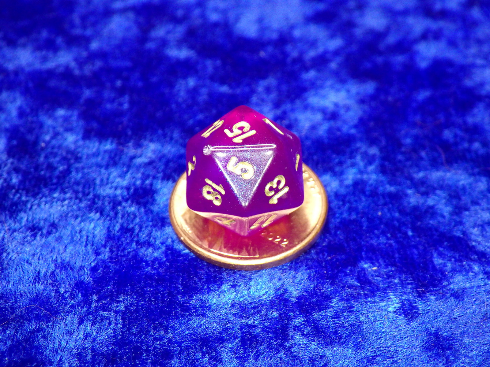 Borealis Royal Purple Gold Glow in Dark Mini P D20 Twenty-Sided Die RPG Tabletop