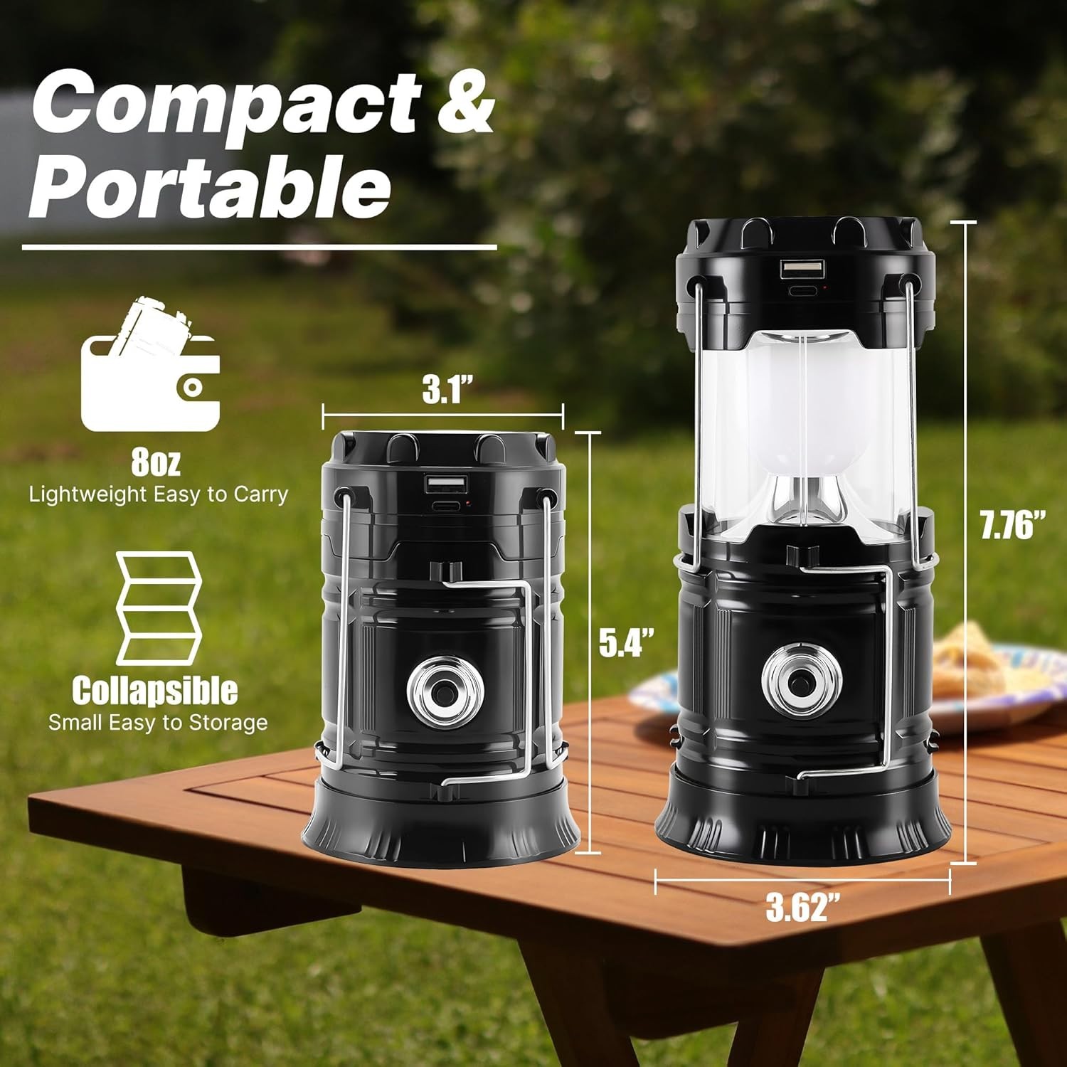 Lichamp Collapsible Portable Solar Camping Lantern, USB Rechargeable LED Flashli