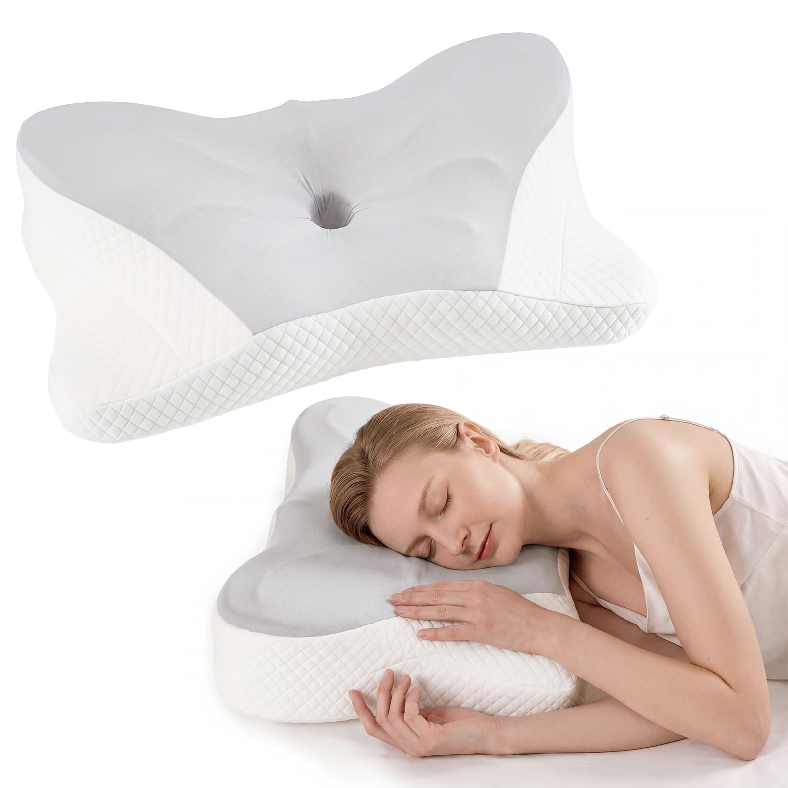 Ergonomic Cervical Neck Pillow, Memory Foam Pillow for Pain Relief, Orthopedi...