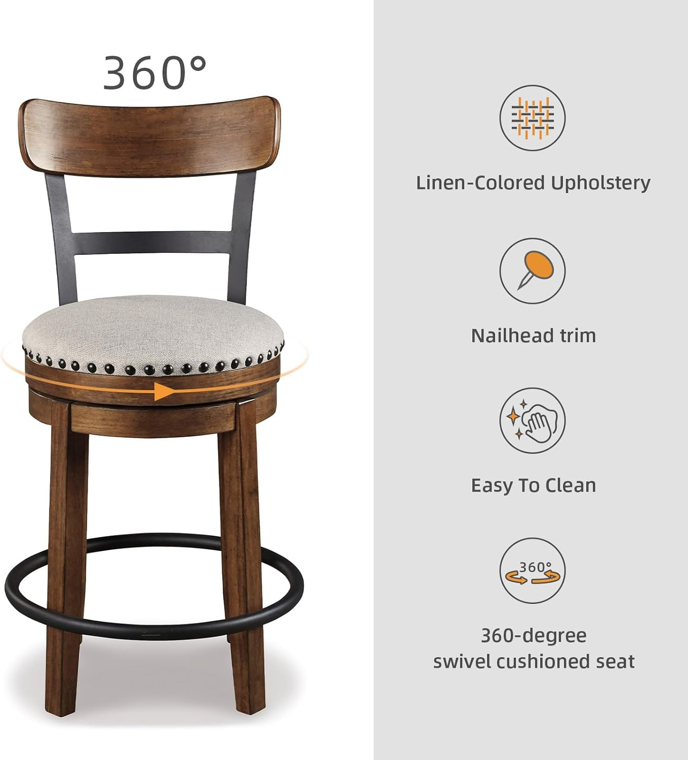 Signature Design by Ashley Valebeck Rustic Farmhouse Swivel Bar Stool – 24.5″ Co