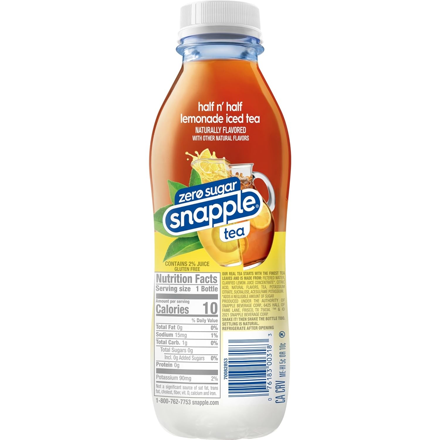 Snapple Zero Sugar Half 'n Tea, 16 fl oz recycled 16 Fl Oz (Pack of 12)